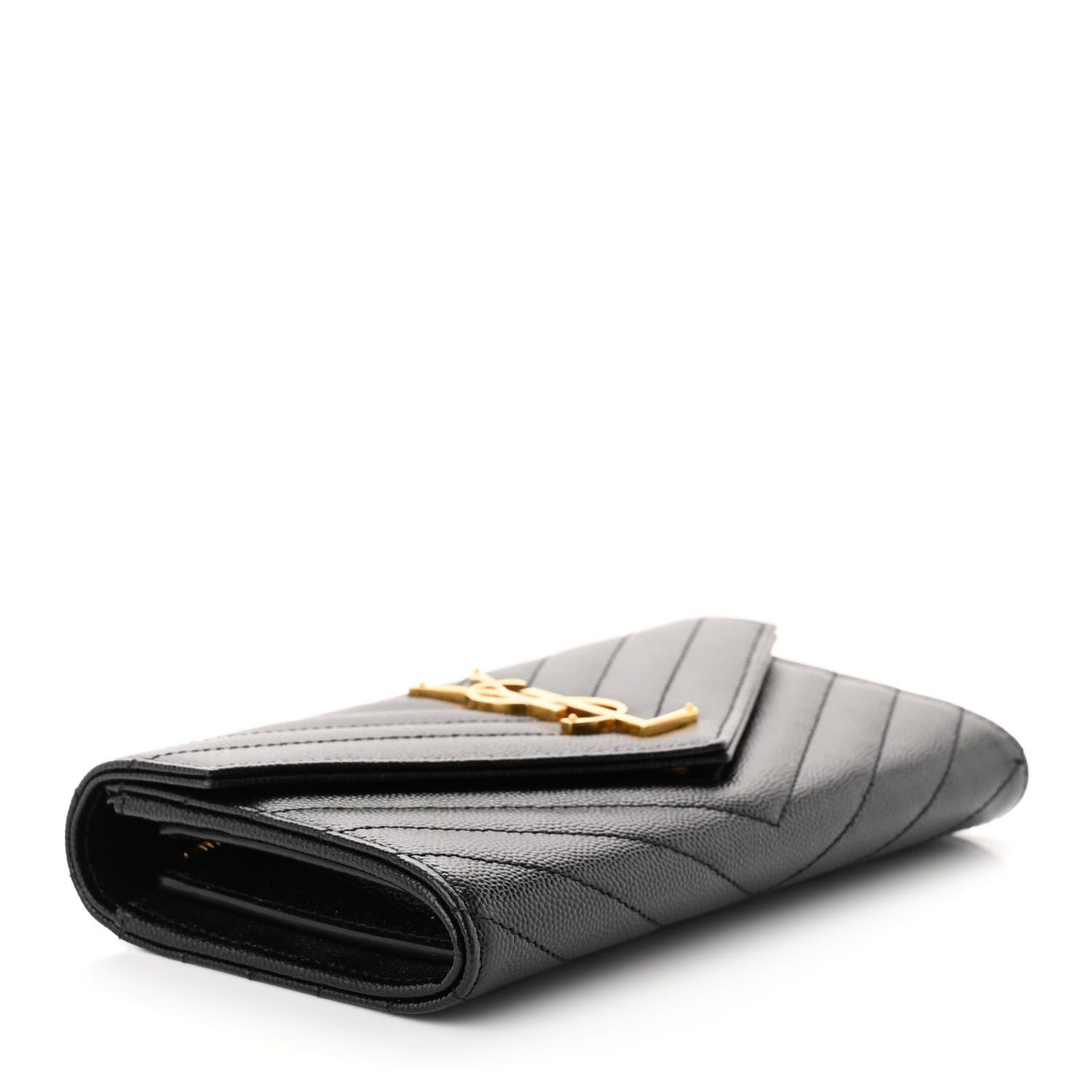 Saint Laurent Grain De Poudre Matelasse Chevron Monogram Flap Wallet Black 4 of 12