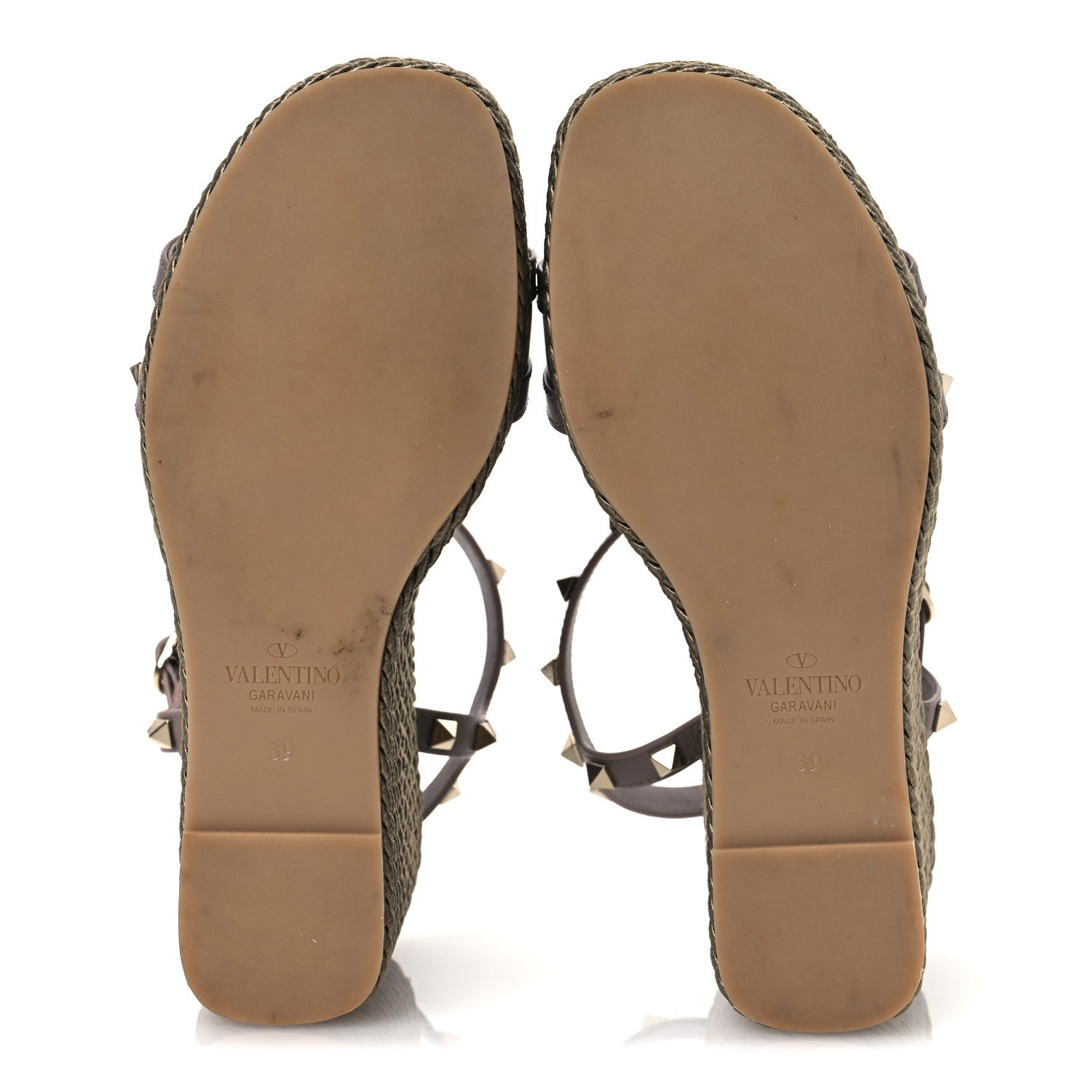 Valentino Garavani Silk Calfskin Rockstud Torchon Espadrille Wedge Sandals 39 Clay 7 of 12