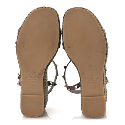 Valentino Garavani Silk Calfskin Rockstud Torchon Espadrille Wedge Sandals 39 Clay 7 of 12