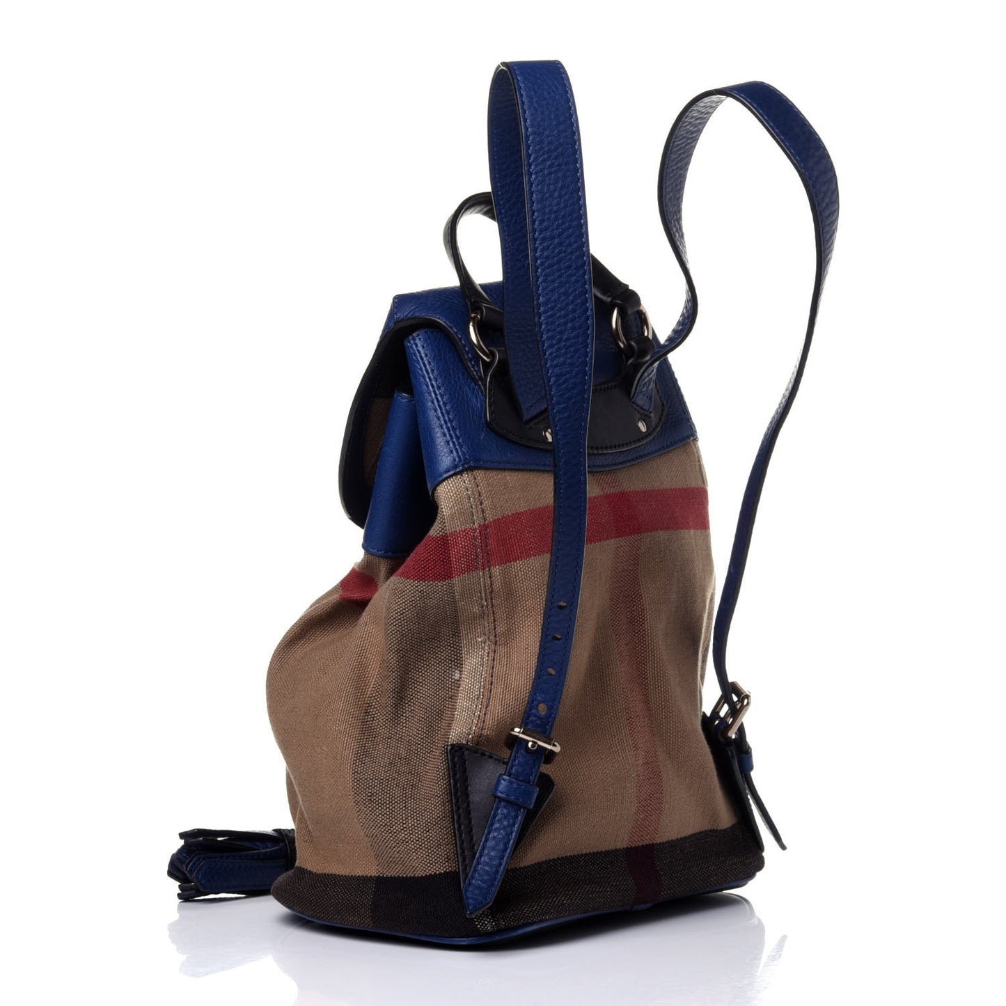 Grainy Calfskin Jute Mega Check Girls Mini Backpack Blue