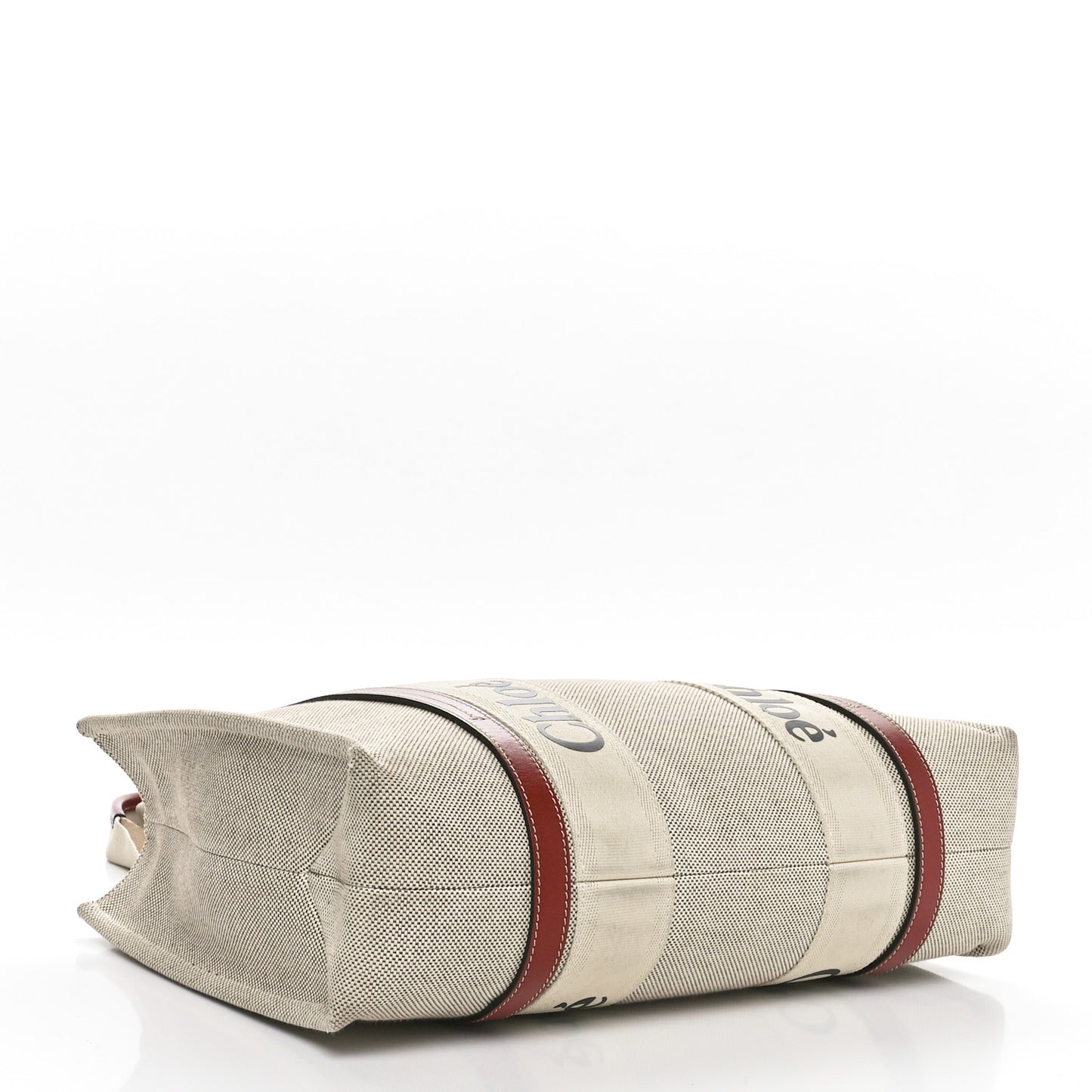 Linen Calfskin Medium Woody Ribbon Tote White Brown