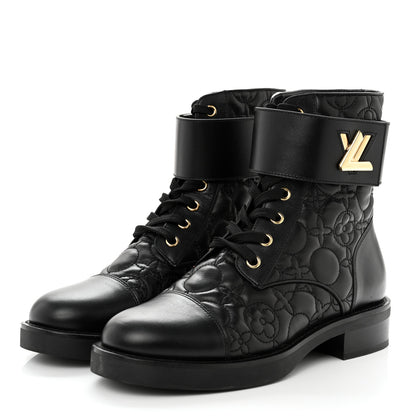 Louis Vuitton Calfskin Embossed Wonderland Ranger Boots 37 Black 3 of 9
