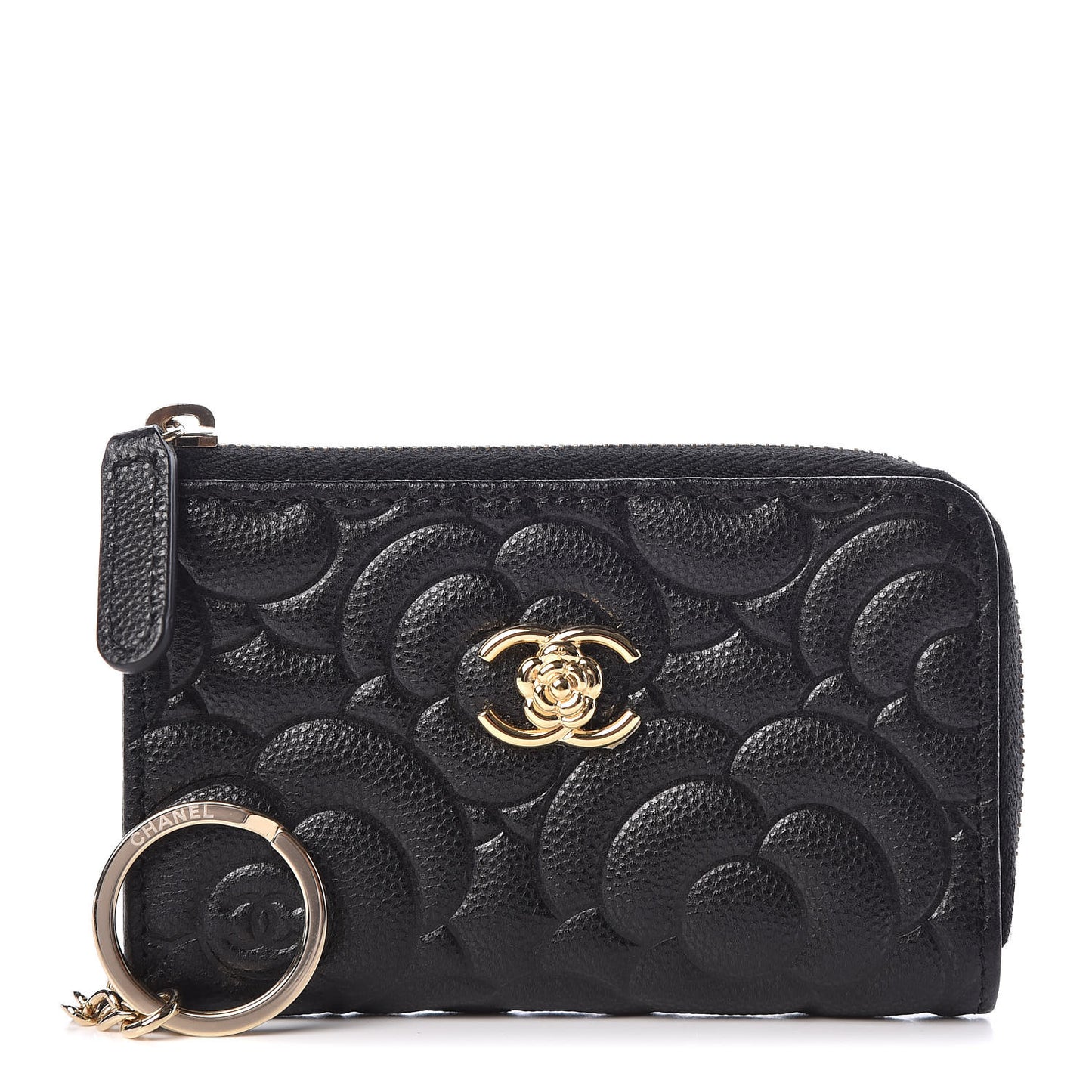 Caviar Camellia Embossed Key Holder Case Black