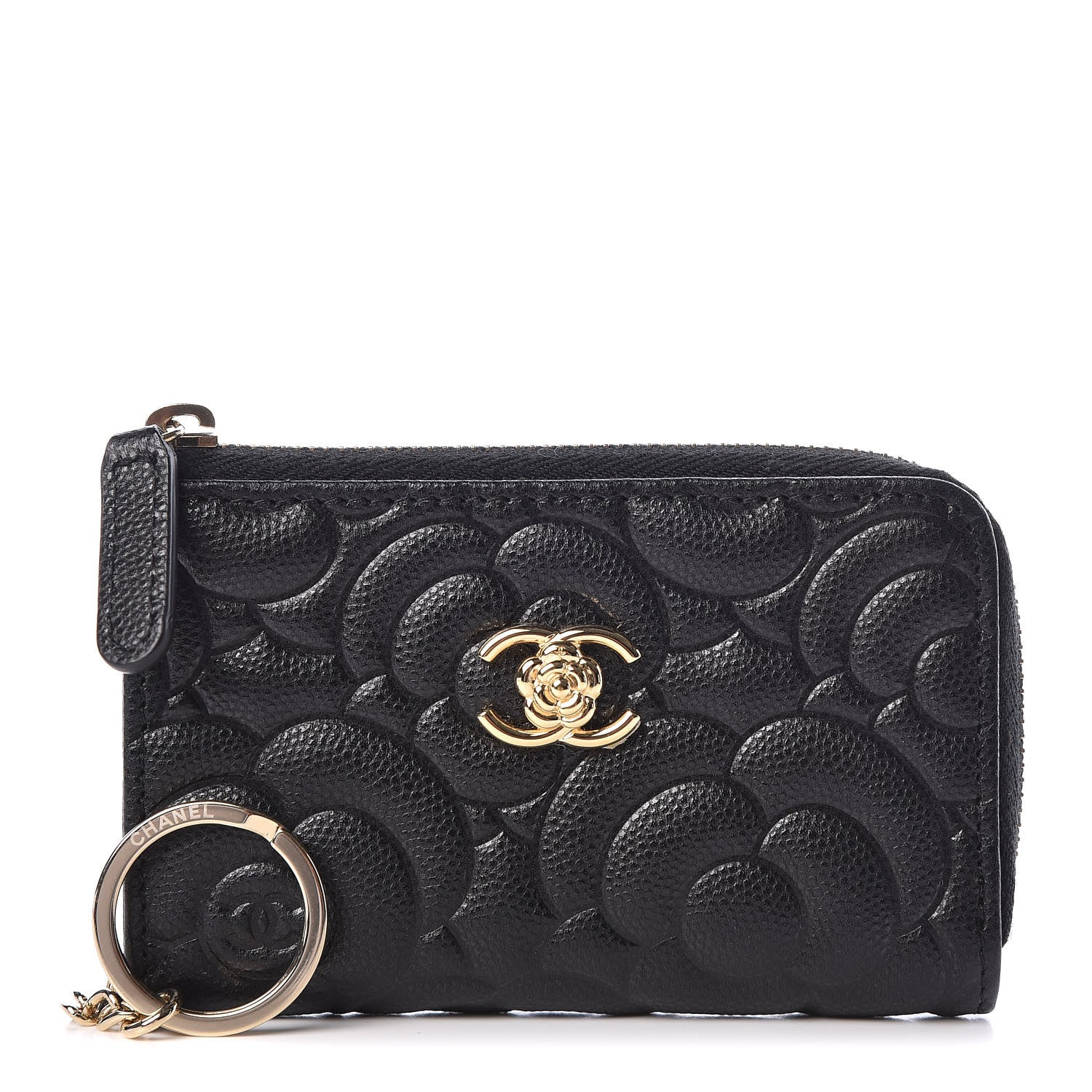 Chanel Caviar Camellia Embossed Key Holder Case Black 1 of 7