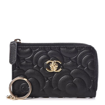 Chanel Caviar Camellia Embossed Key Holder Case Black 1 of 7