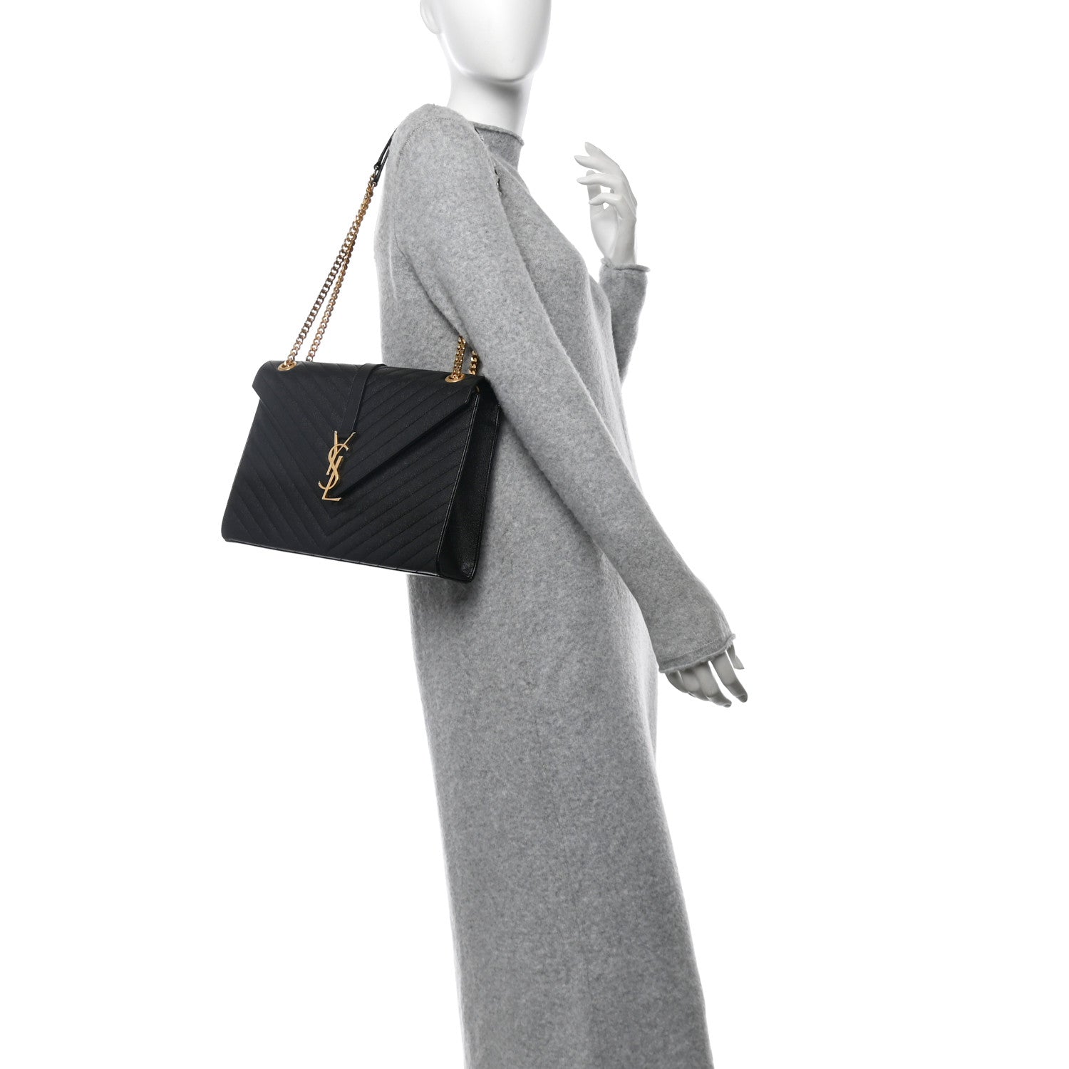 Saint Laurent Grain De Poudre Matelasse Chevron Large Monogram Satchel Black 3 of 10