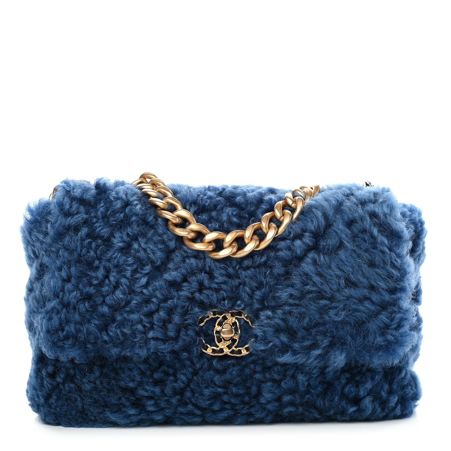 Chanel Shearling Sheepskin Large Chanel 19 Flap Blue 1 of 9