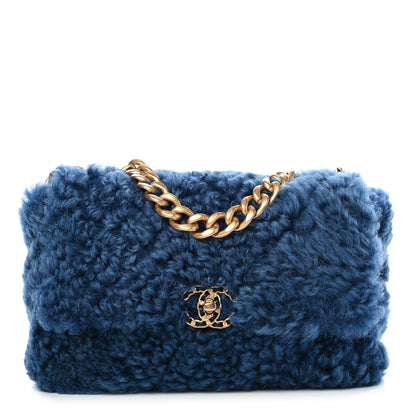 Chanel Shearling Sheepskin Large Chanel 19 Flap Blue 1 of 9