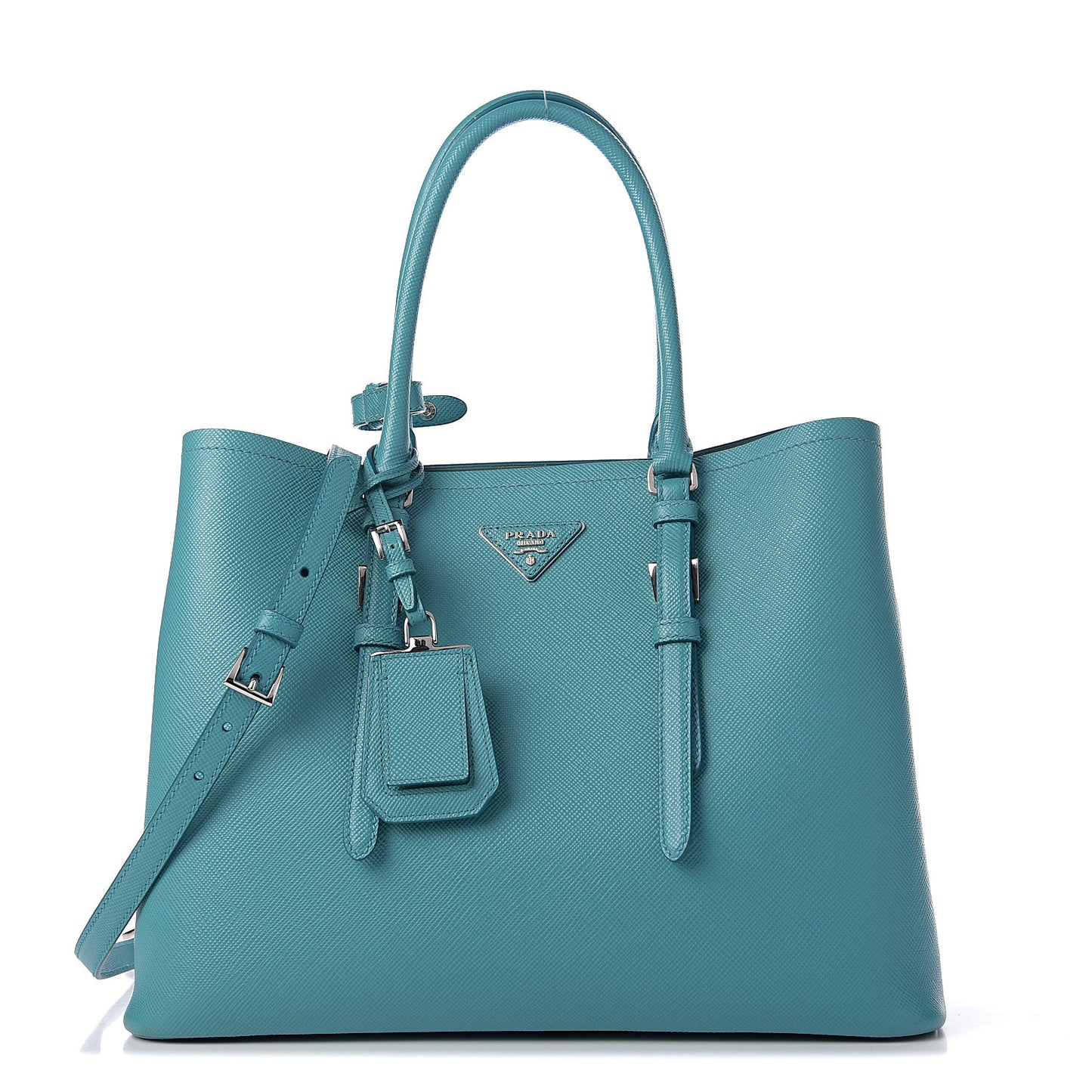 Saffiano Cuir Medium Double Handle Tote Turchese Acquamarina