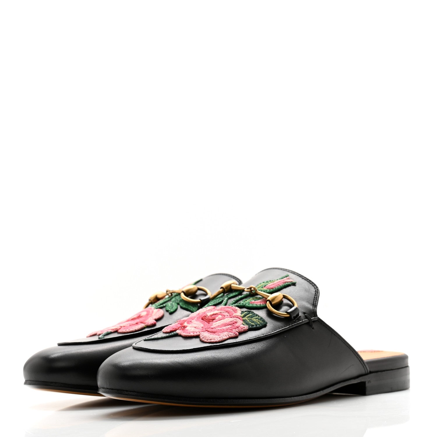 Gucci Calfskin Flower Embroidered Princetown Slippers 35.5 Black 3 of 10