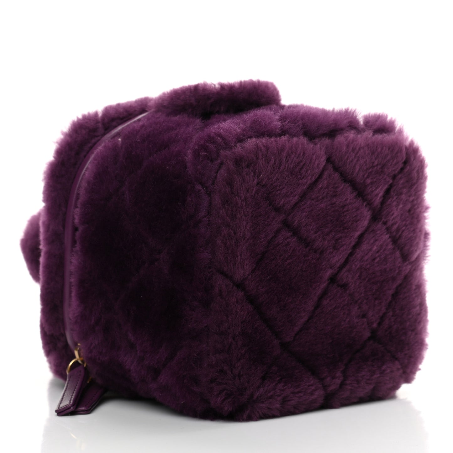 Shearling Lambskin Quilted Small Vanity Case Purple