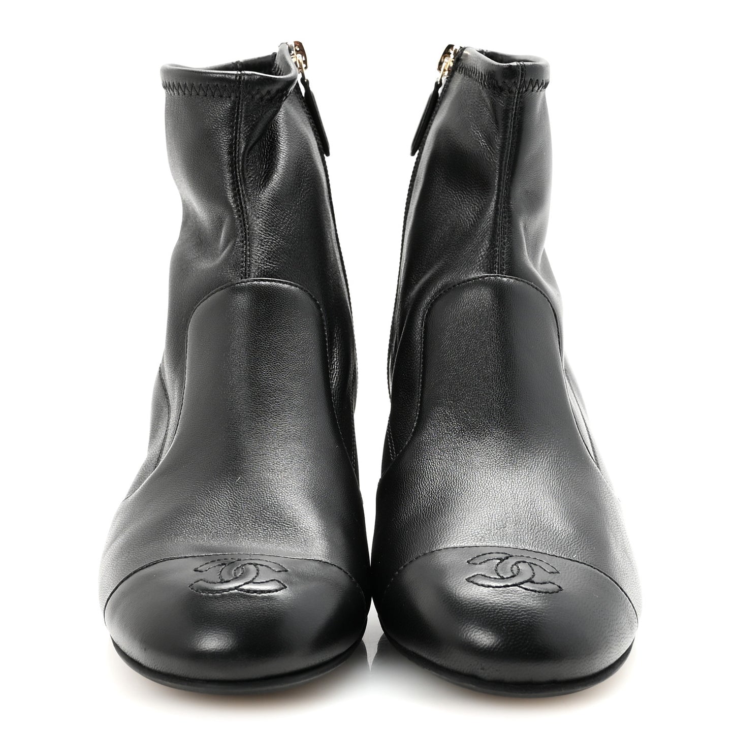 Stretch Lambskin Cap Toe CC Short Boots 40 Black