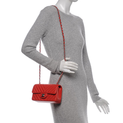 Chanel Caviar Chevron Quilted Mini Rectangular Flap Red 2 of 7