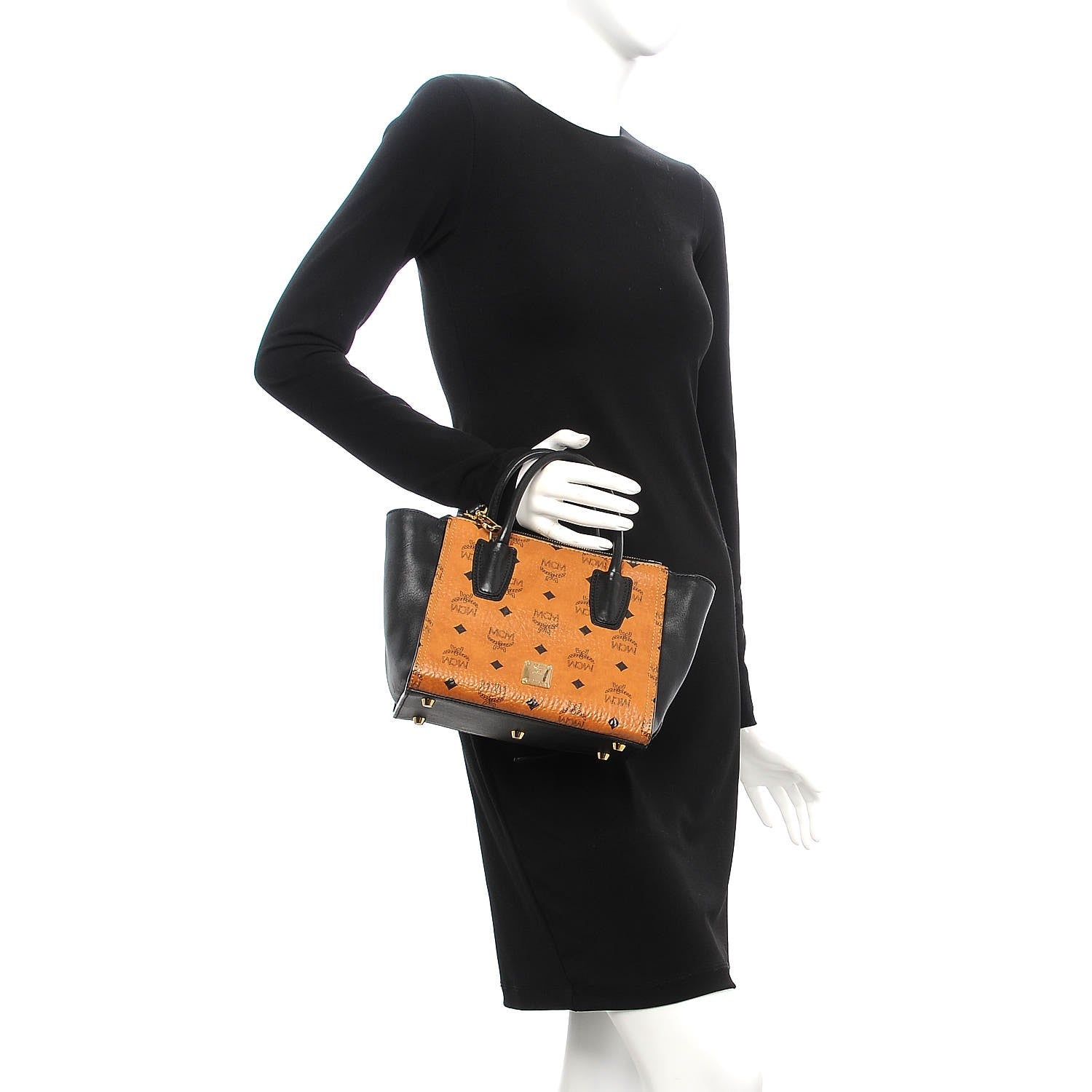 MCM Visetos Small Kathy Double Zip Tote Cognac Black 3 of 20