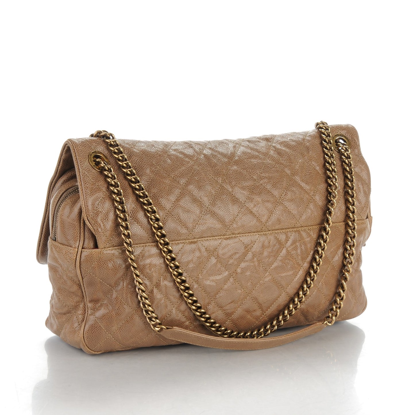Crumpled Grained Calfskin Quilted Maxi Shiva Flap Beige