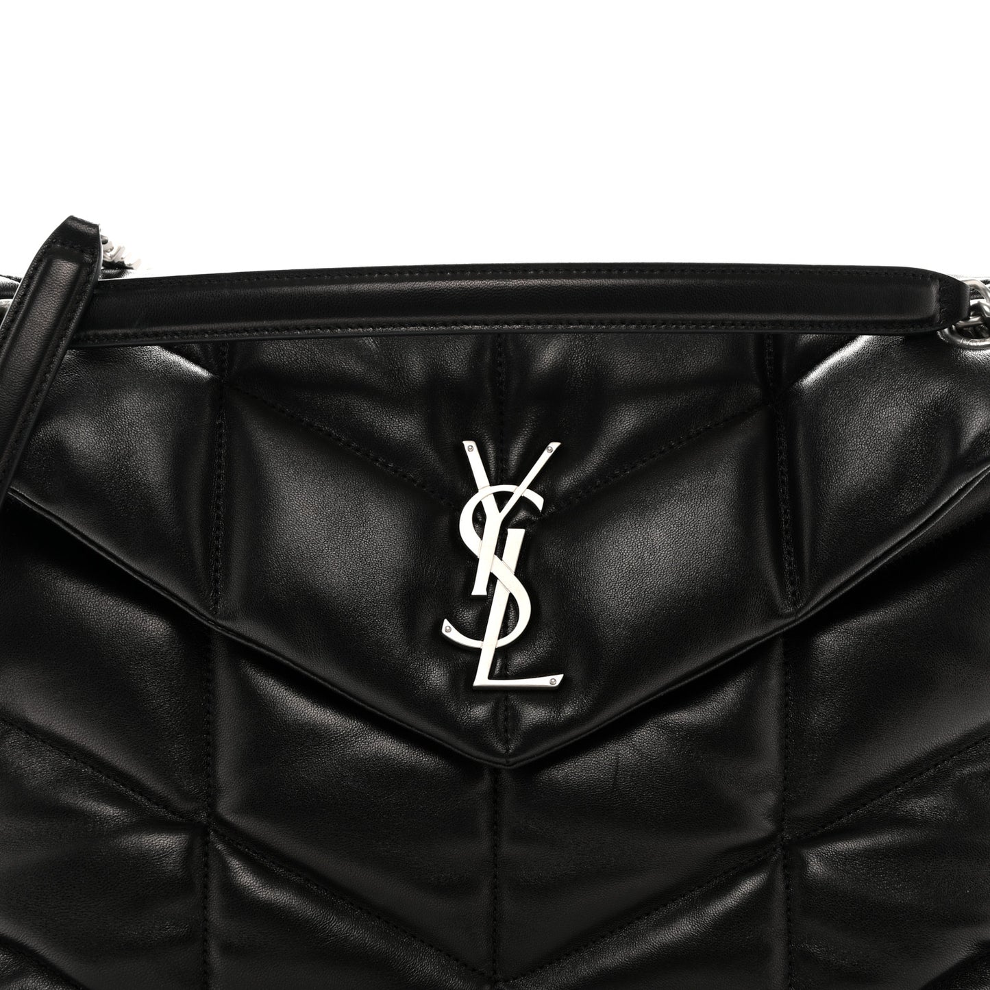 Lambskin Quilted Medium Loulou Puffer Monogram Chain Satchel Black