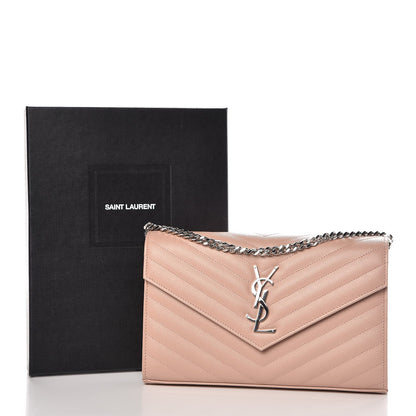 Saint Laurent Grain De Poudre Matelasse Chevron Monogram Chain Wallet Pale Pink 7 of 7