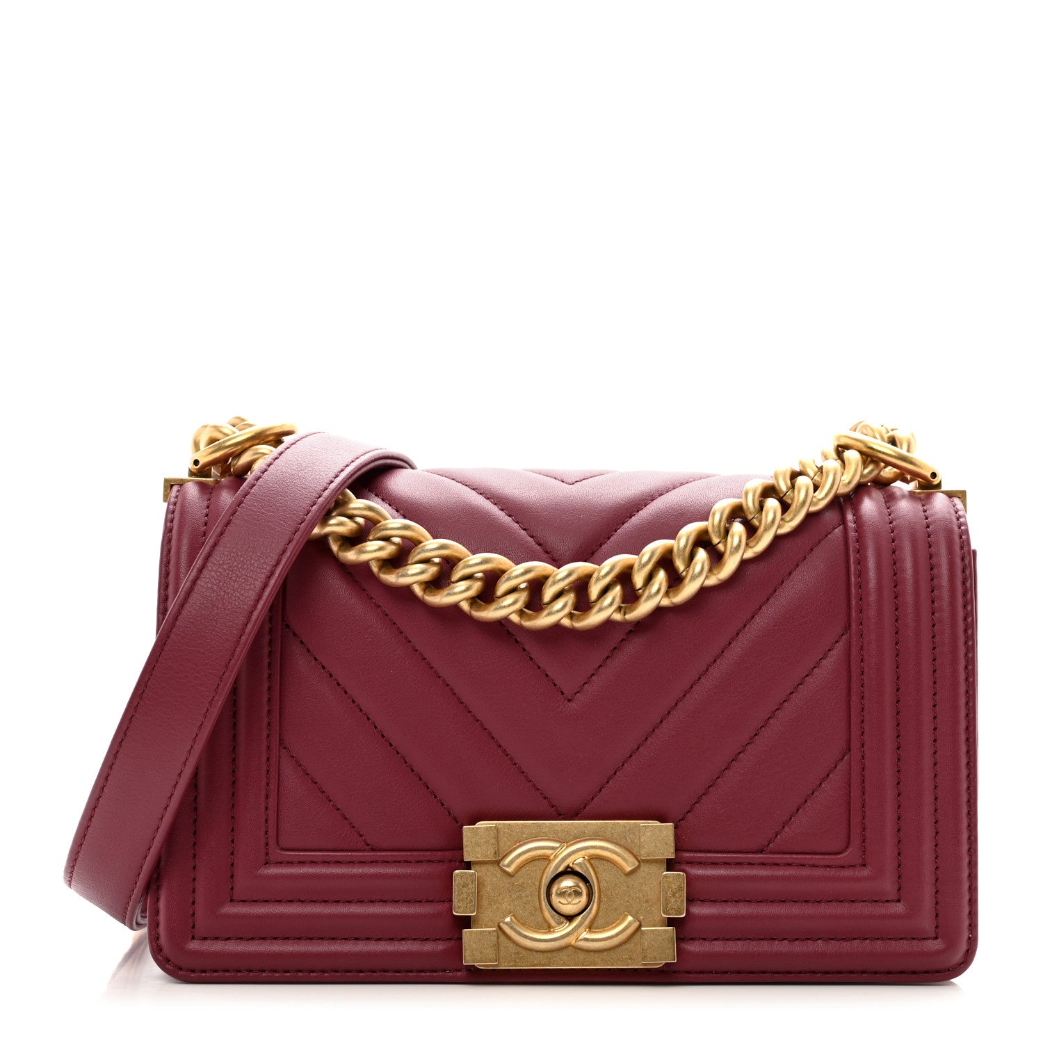 Chanel Calfskin Chevron Quilted Small Boy Flap Burgundy 1 of 9
