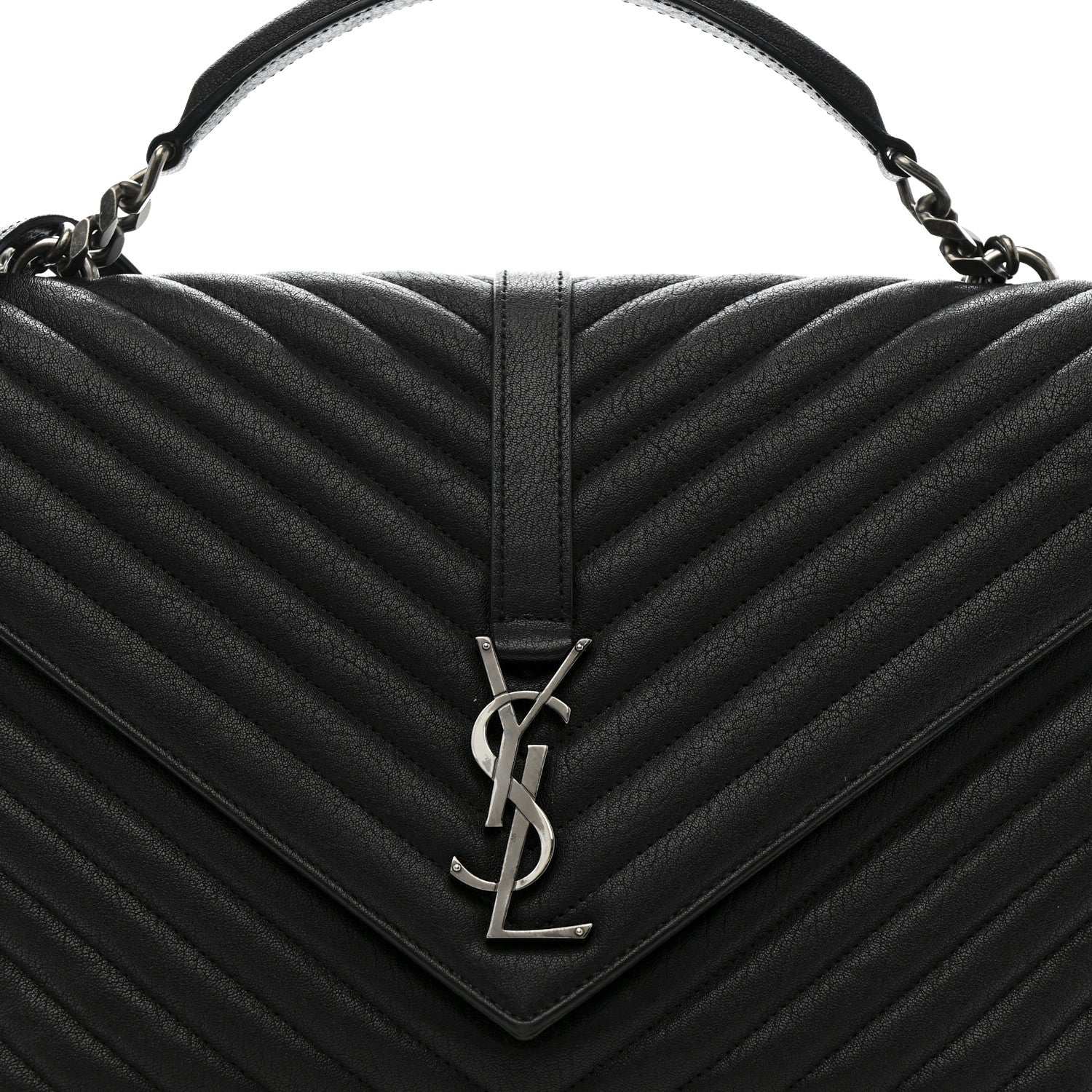 Saint Laurent Sheepskin Matelasse Chevron Monogram Large College Satchel Black 9 of 13