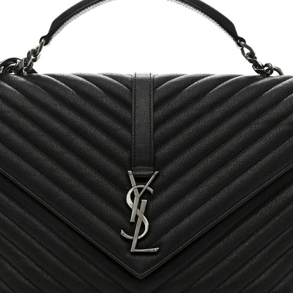 Saint Laurent Sheepskin Matelasse Chevron Monogram Large College Satchel Black 9 of 13