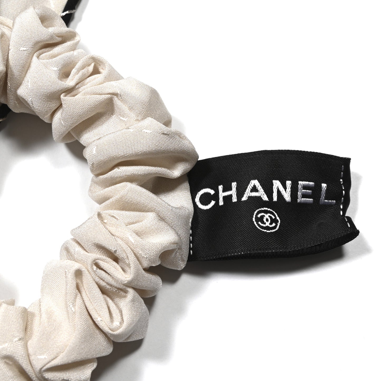 Silk CC Hair Tie Ecru Black Silver