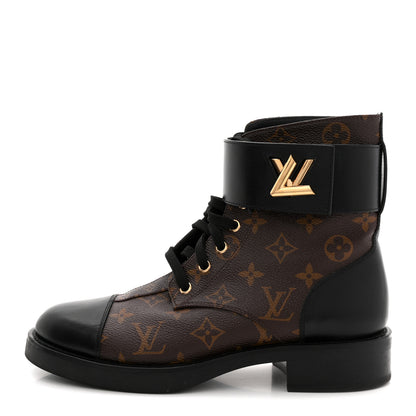 Louis Vuitton Calfskin Monogram Wonderland Flat Ranger Boots 39 Black 1 of 10