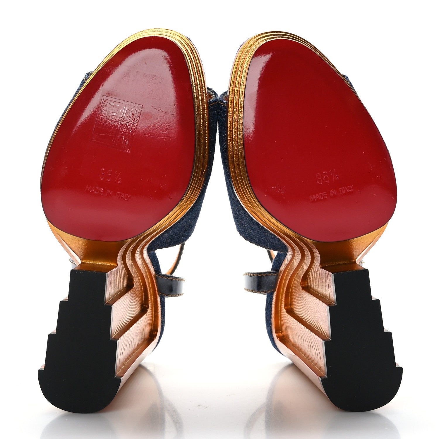 Christian Louboutin Denim Calfskin Mira Colunata 120 Sandals 36.5 Lin Brandy Gold 5 of 7