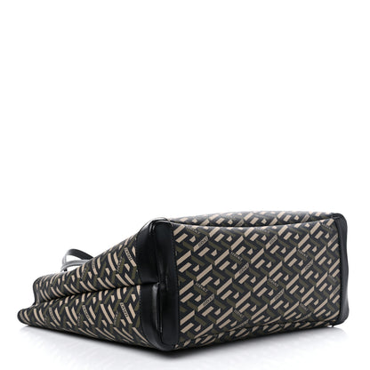 Versace Coated Canvas Calfskin La Greca Signature Shopper Tote Bag Black Khaki 4 of 12