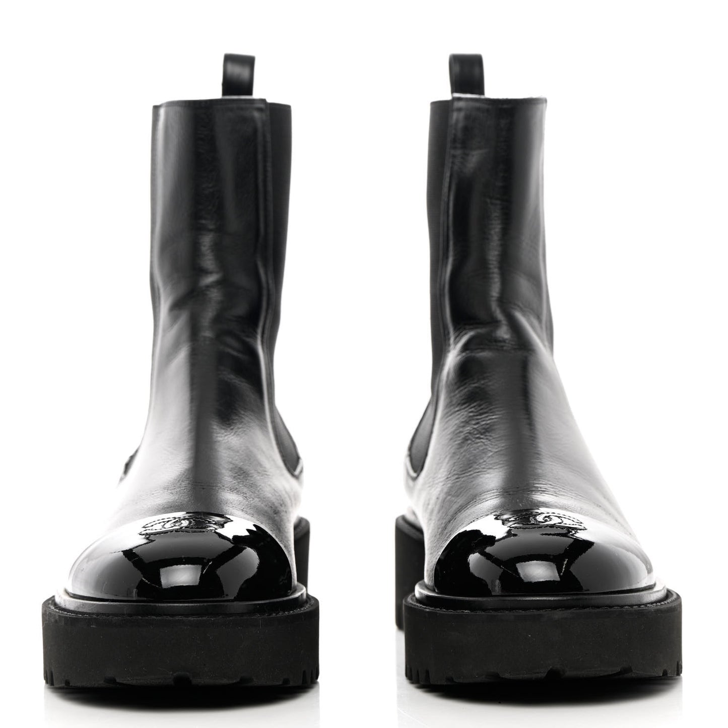 Crumpled Calfskin Patent Cap Toe Short Boots 41 Black