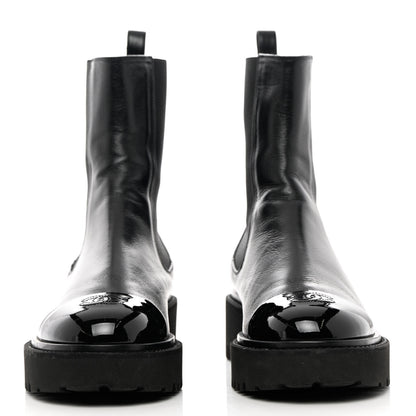 Chanel Crumpled Calfskin Patent Cap Toe Short Boots 41 Black 2 of 17