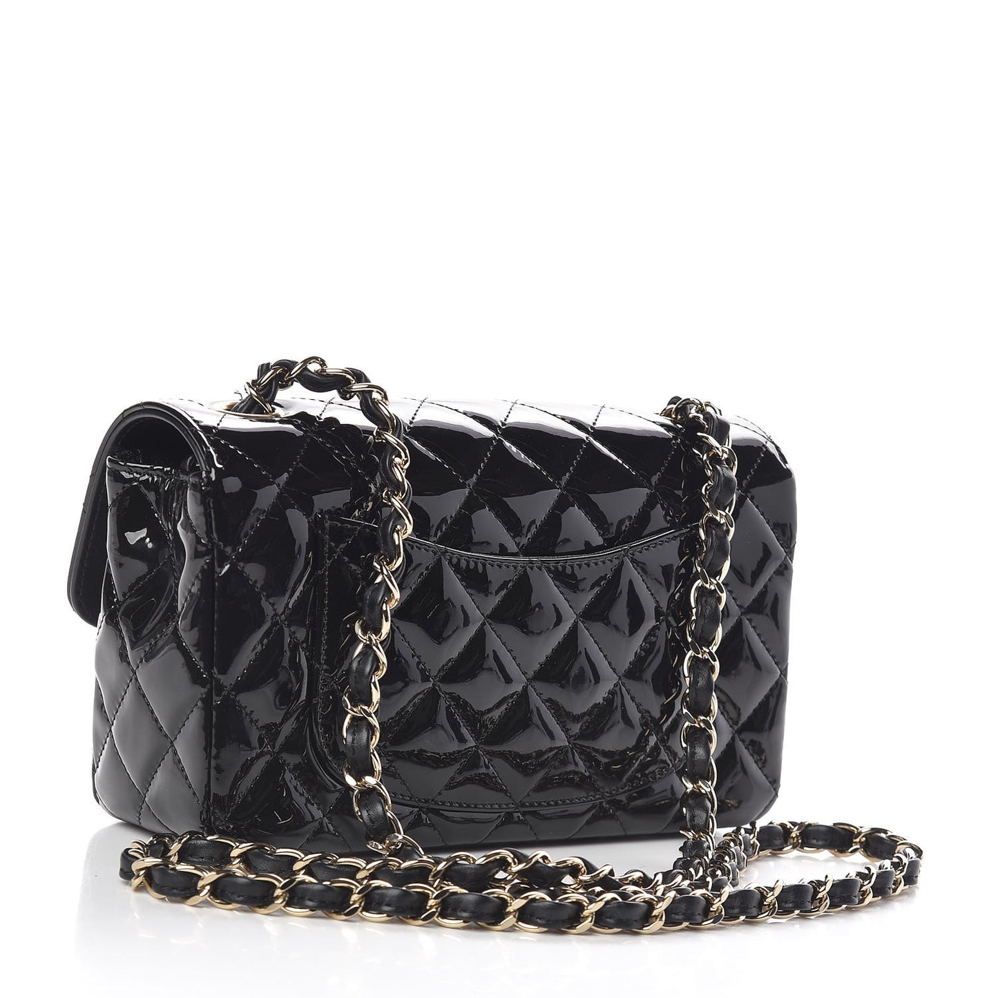Patent Calfskin Quilted Mini Rectangular Flap Black