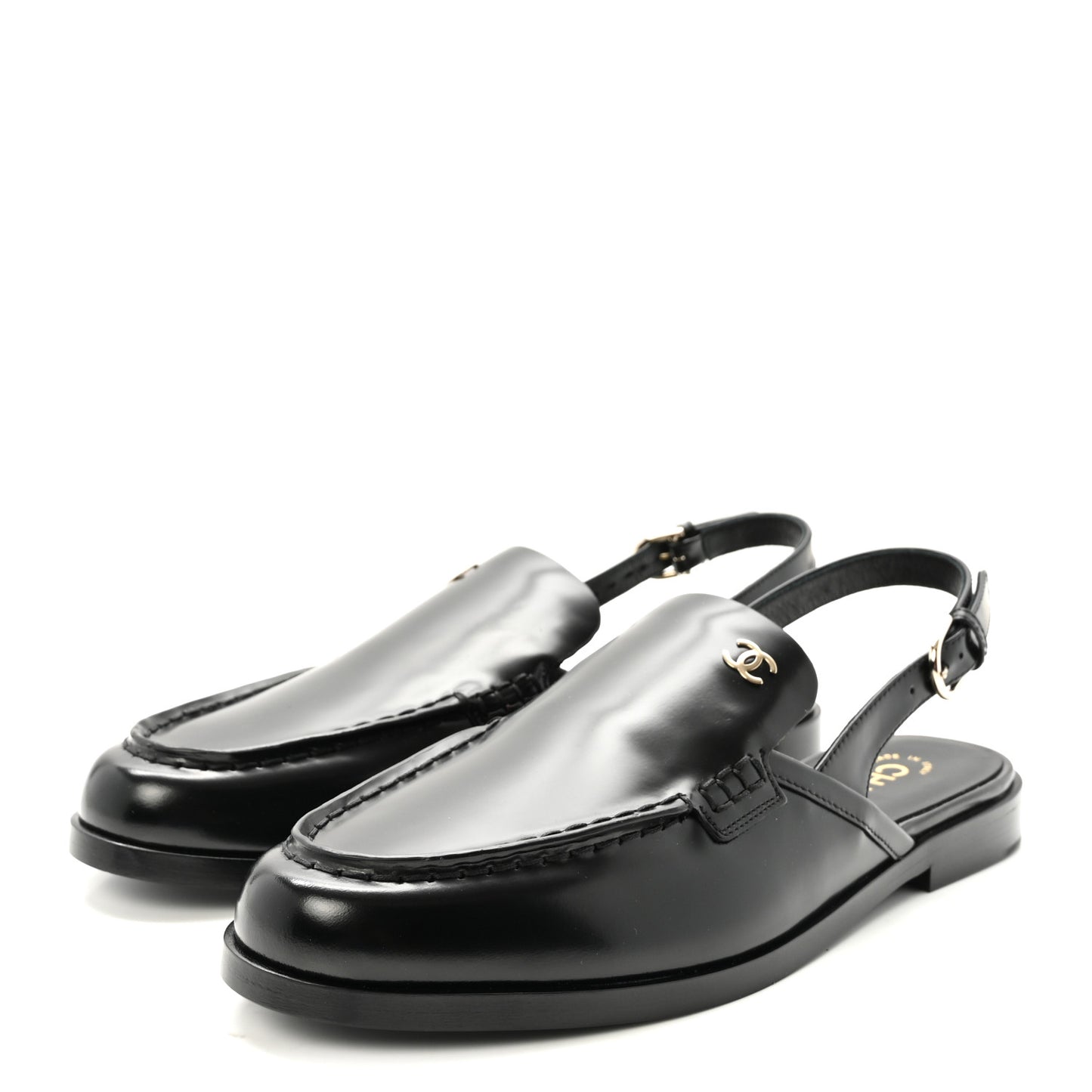 Shiny Calfskin Slingback Loafers 40.5 Black
