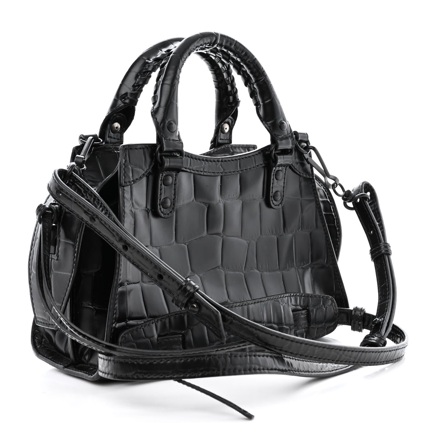 Balenciaga Semi Shiny Calfskin Crocodile Embossed Neo Classic Black Hardware Mini City Black 3 of 14