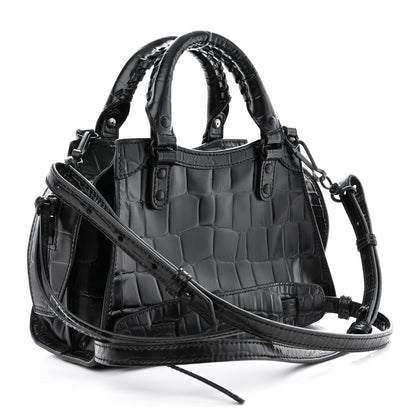 Balenciaga Semi Shiny Calfskin Crocodile Embossed Neo Classic Black Hardware Mini City Black 3 of 14