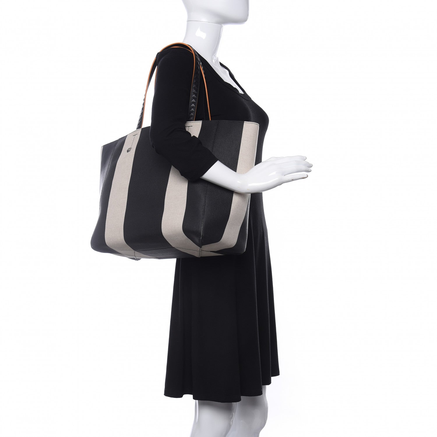 MCM Canvas Stripe Ilse East West Shopper Tote Black White 2 of 9
