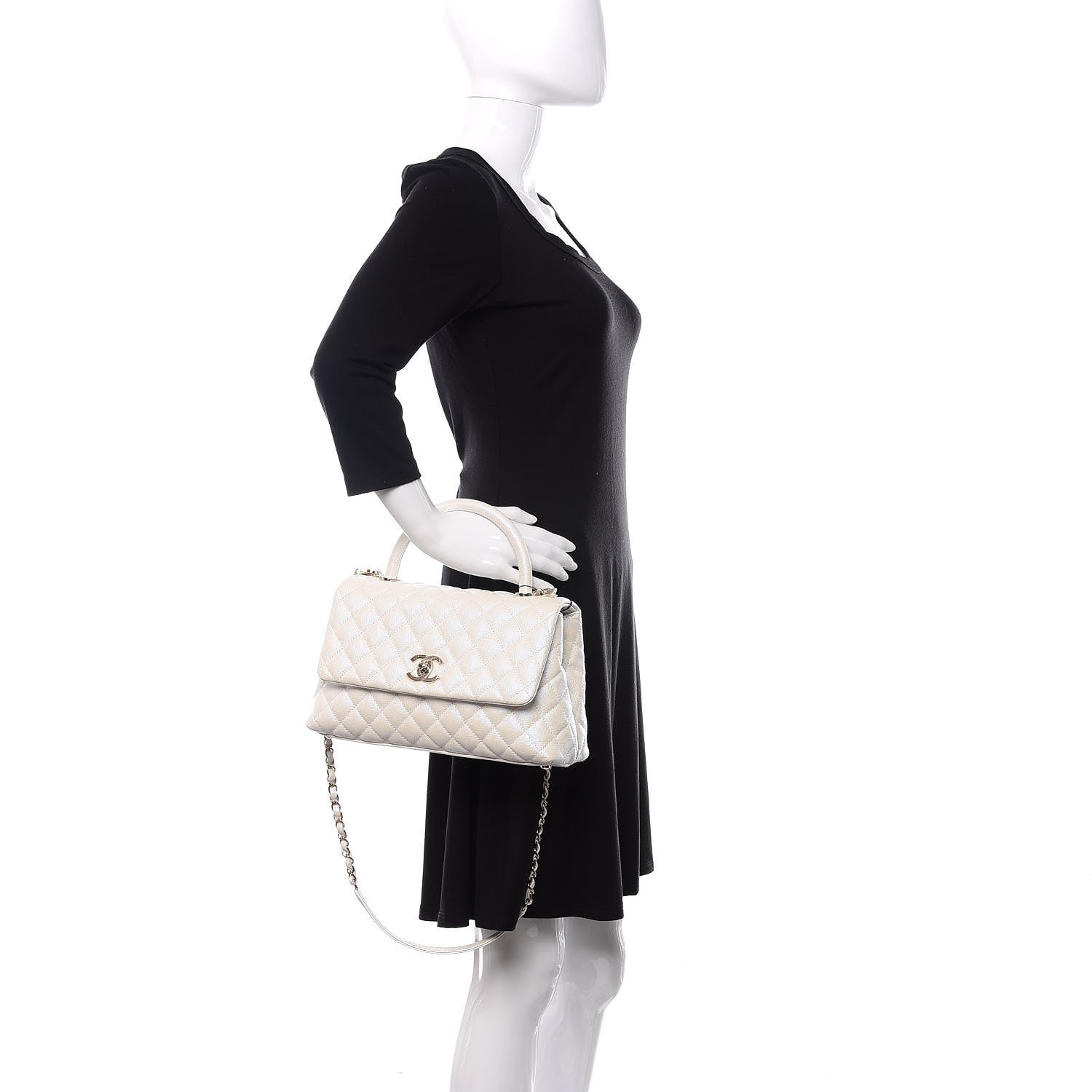 Chanel Iridescent Caviar Quilted Small Coco Handle Flap White 3 of 11
