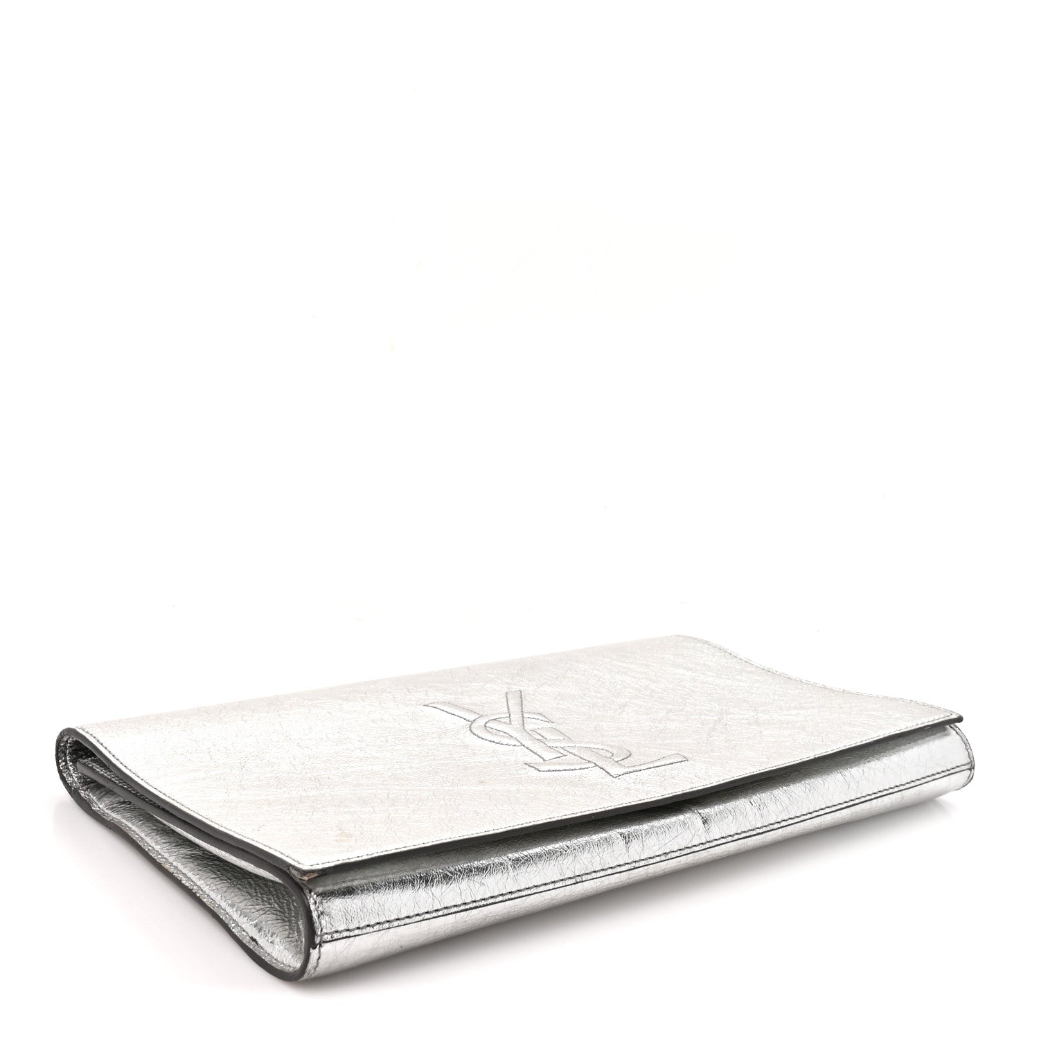 Saint Laurent Metallic Calfskin Monogram Large Belle De Jour Clutch Silver 4 of 11
