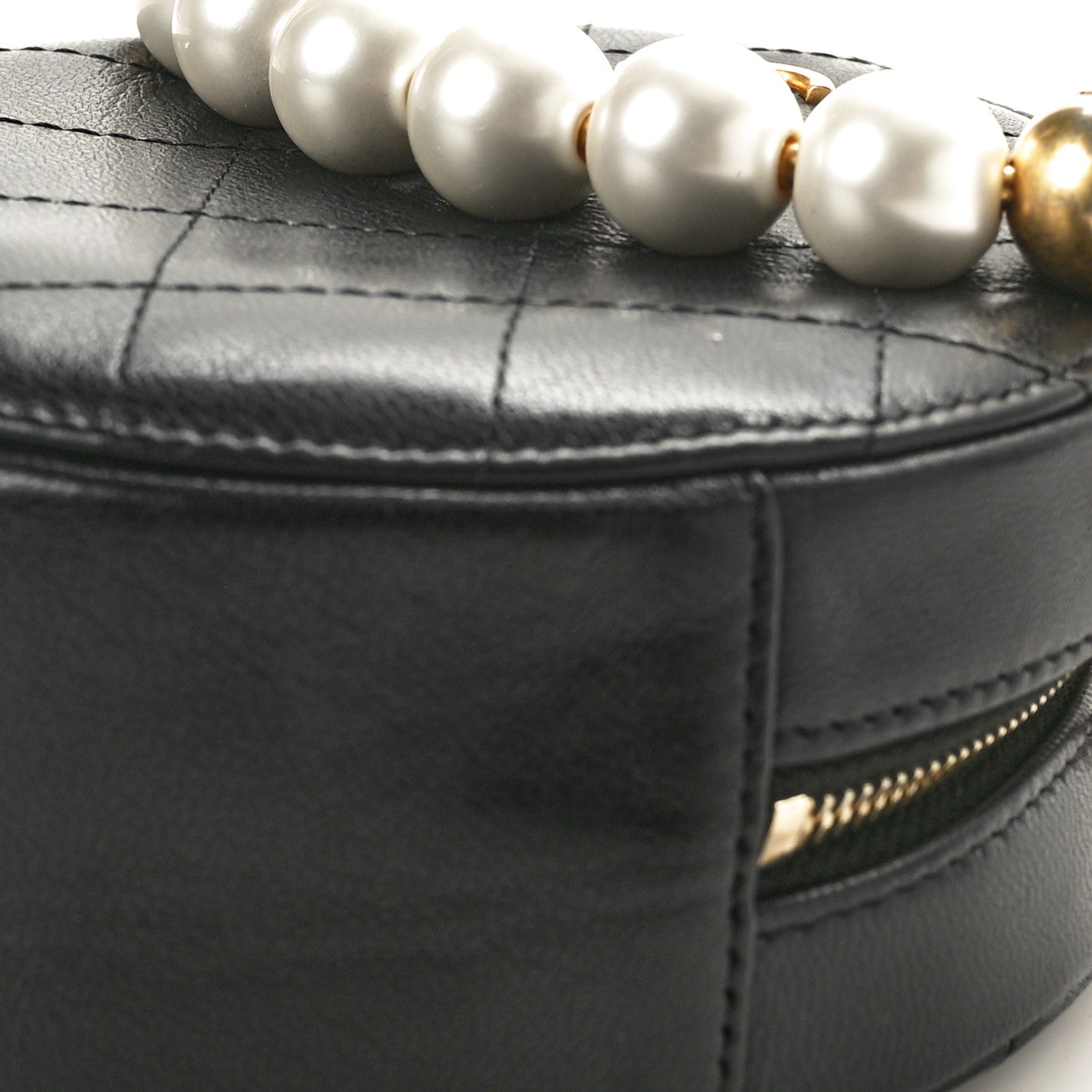 Chanel Goatskin Quilted Chic Pearls Chain Round Clutch With Chain Black 9 of 9