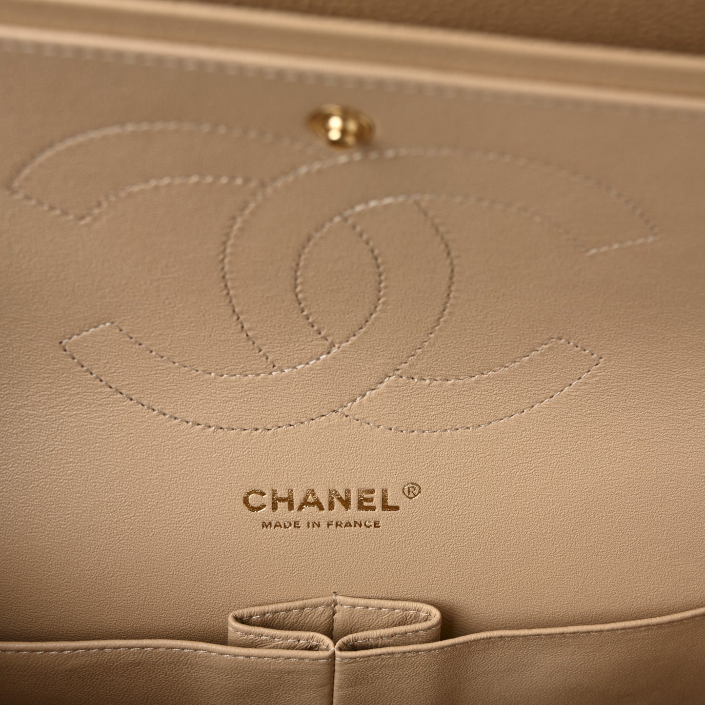 Caviar Quilted Jumbo Double Flap Beige