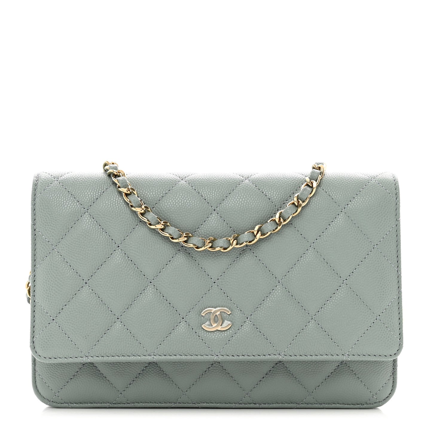 Caviar Quilted Wallet On Chain WOC Grey