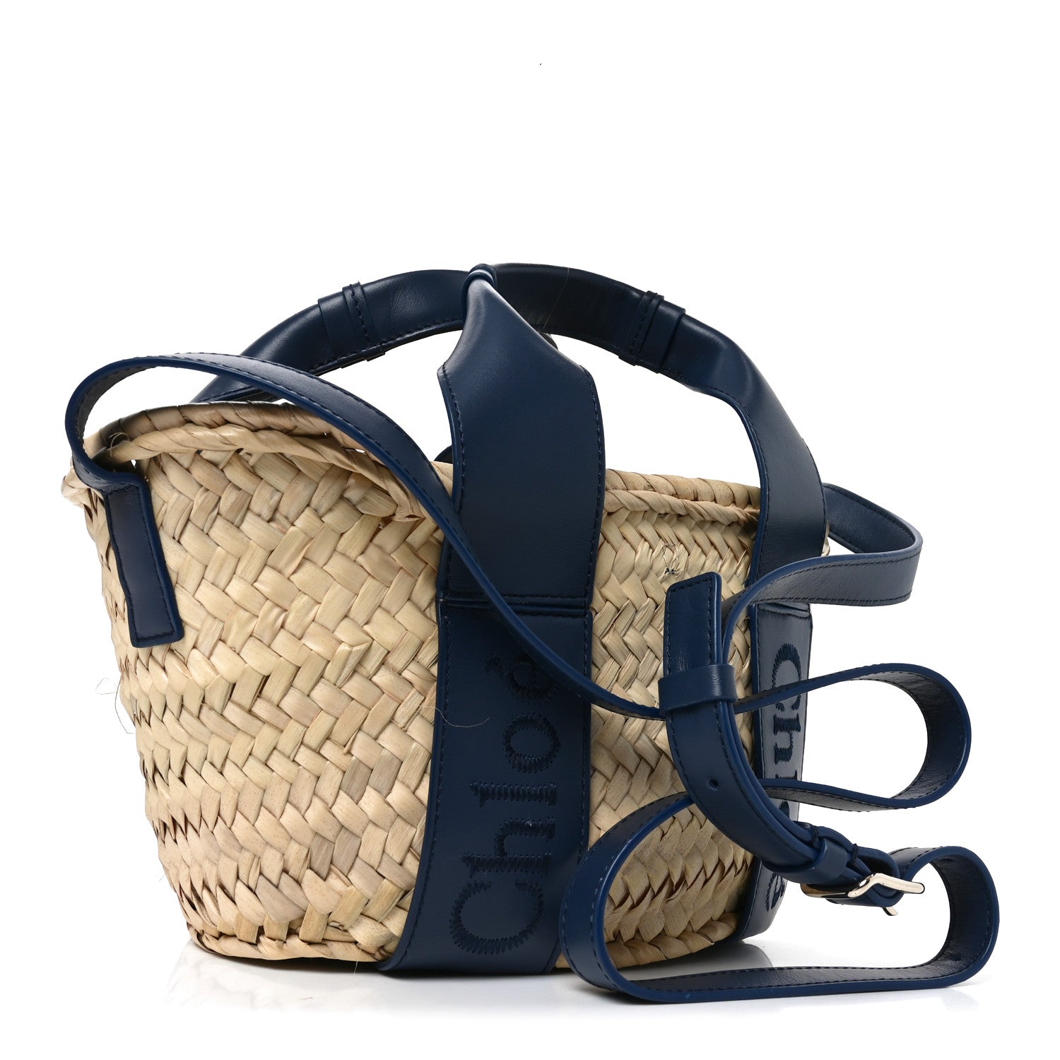 Chloe Raffia Smooth Calfskin Small Sense Basket Night Blue 3 of 9