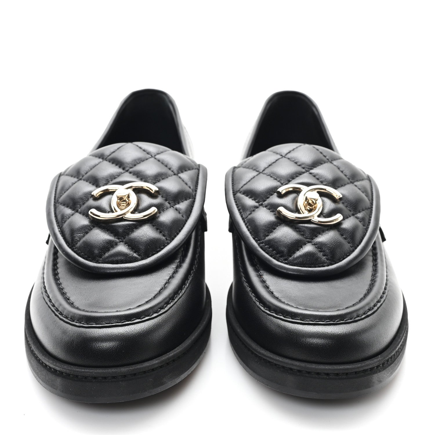 Chanel Lambskin Quilted CC Turnlock Loafers 39.5 Black 3 of 9