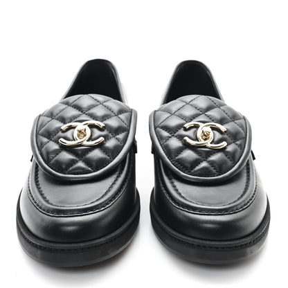 Chanel Lambskin Quilted CC Turnlock Loafers 39.5 Black 3 of 9