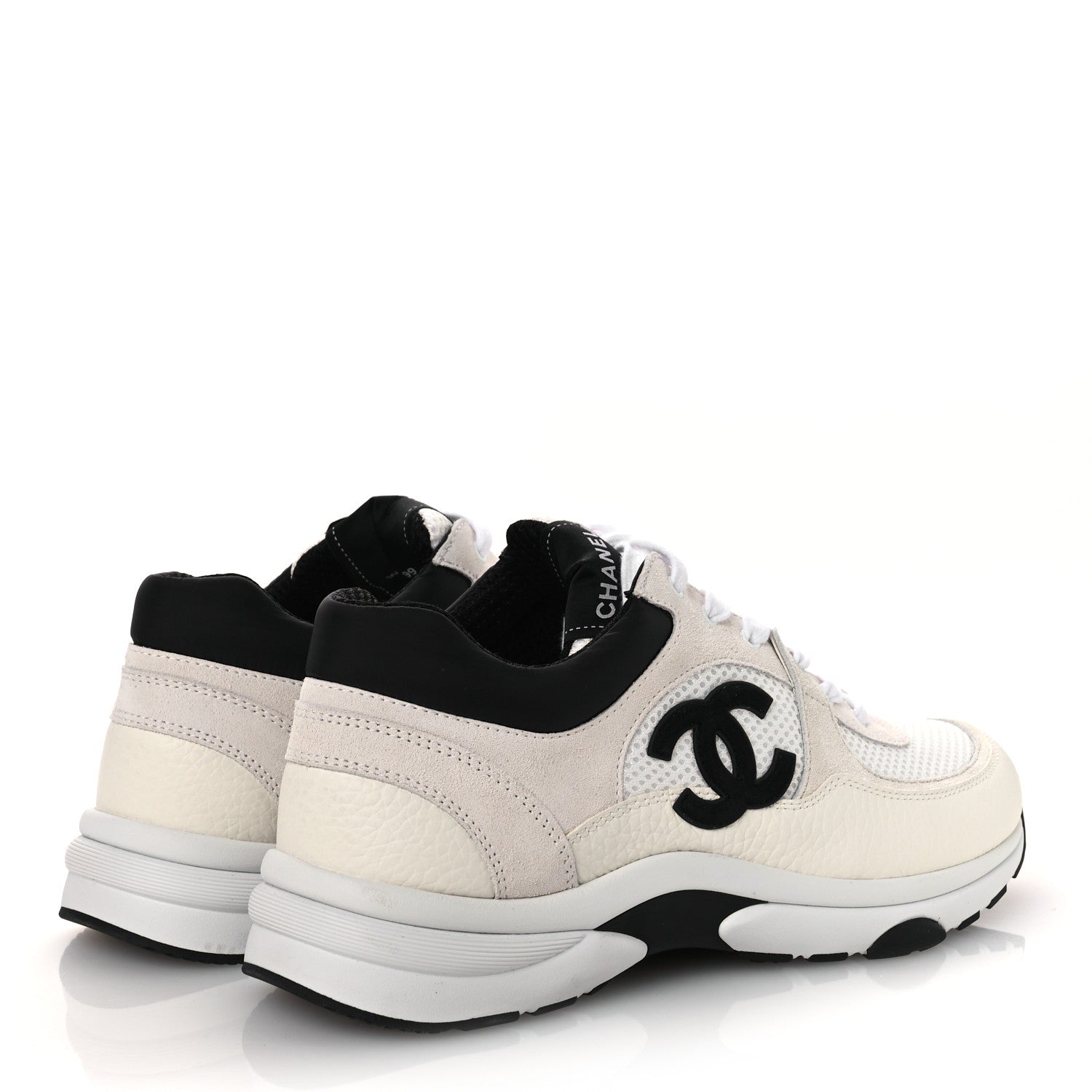 Chanel Mesh Suede Grained Calfskin Womens CC Sneakers 39.5 White Black 6 of 11