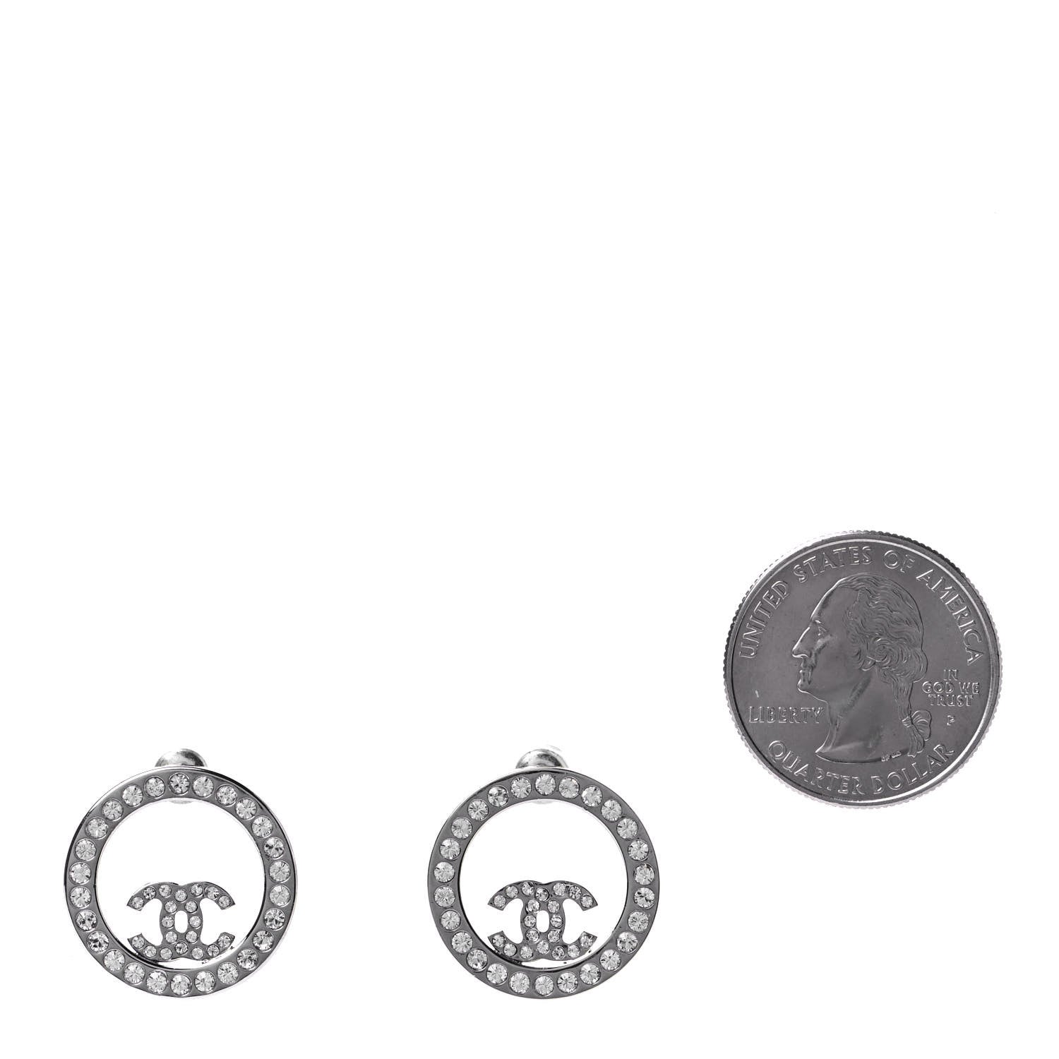 Chanel Crystal CC Round Earrings Silver 2 of 4