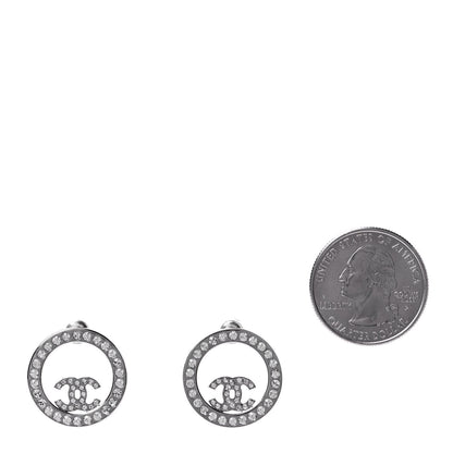 Chanel Crystal CC Round Earrings Silver 2 of 4