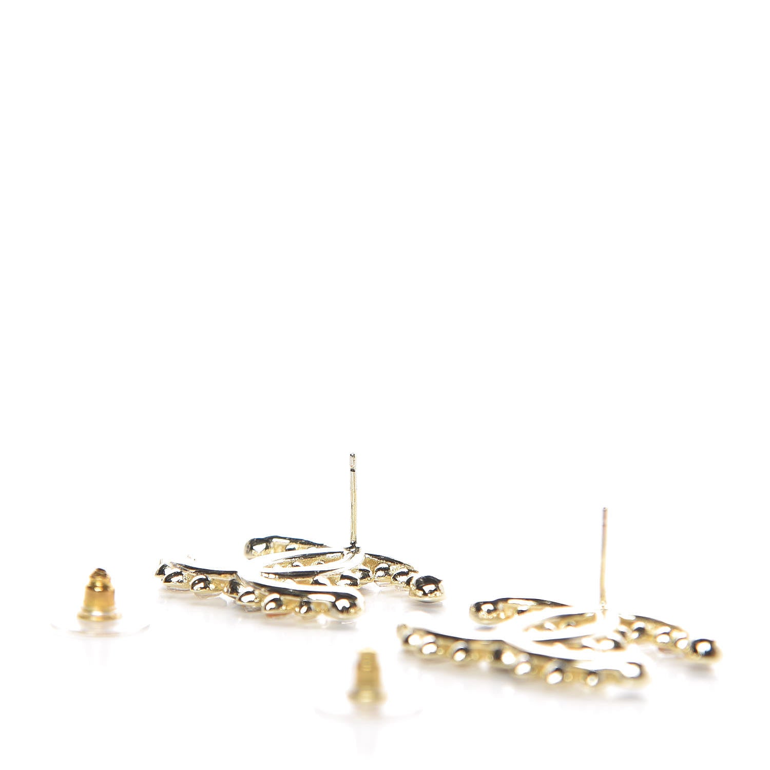 Chanel Strass Crystal Dazzling Wheat CC Earrings Blue Gold 4 of 5