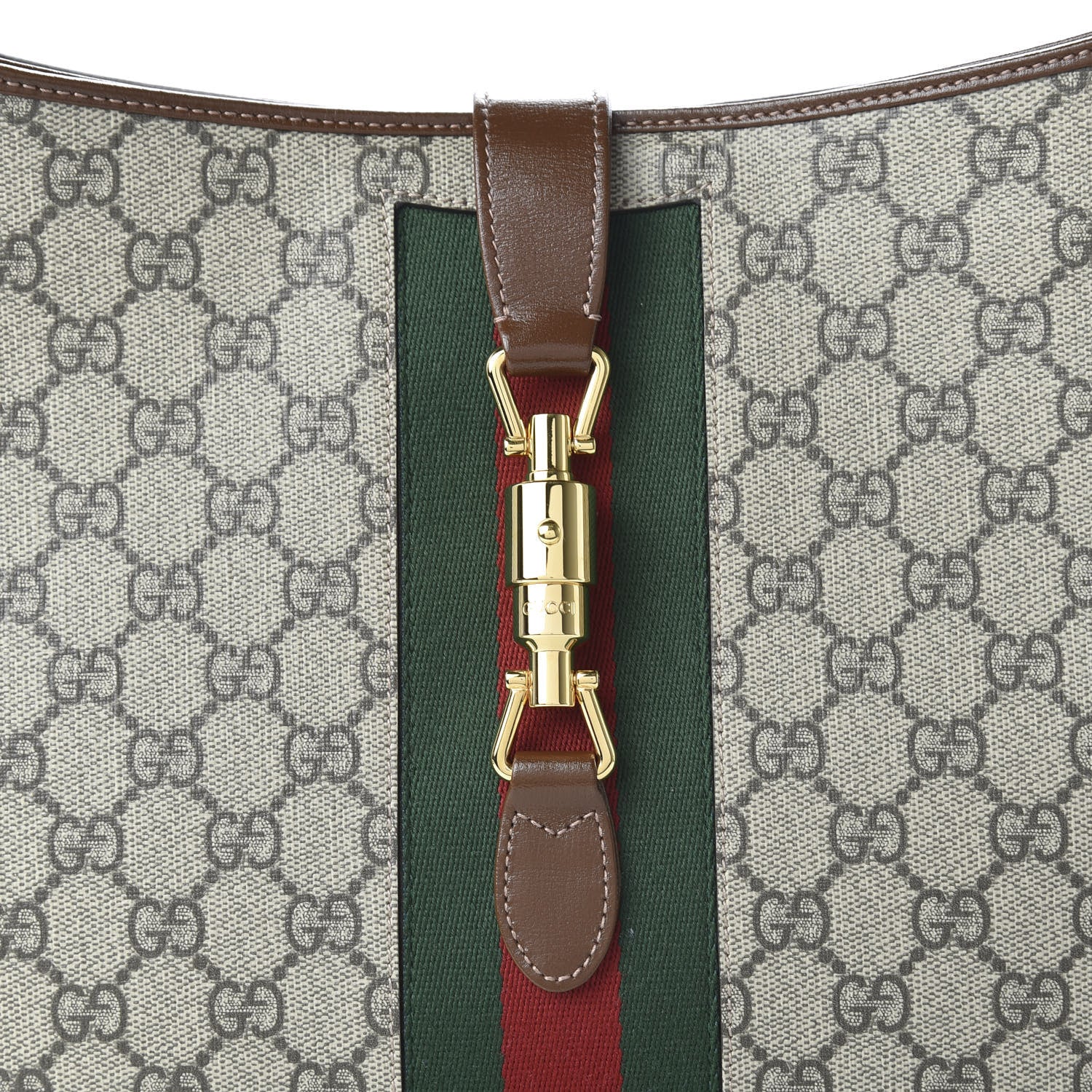 Gucci GG Supreme Monogram Azalea Calfskin Web Medium Jackie 1961 Hobo Beige Ebony Brown Sugar 10 of 10