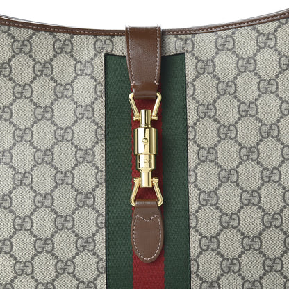 Gucci GG Supreme Monogram Azalea Calfskin Web Medium Jackie 1961 Hobo Beige Ebony Brown Sugar 10 of 10