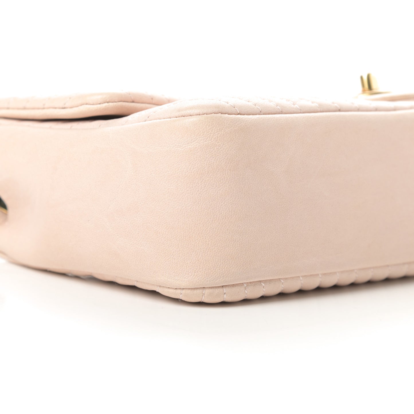 Wrinkled Lambskin Chevron Quilted Medium Flap Beige